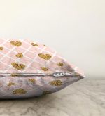 Damalı Pudra Renkli Altın Kalpler Özel Tasarım Raşel Kadife Yastık Kırlent Kılıfı Realhomes