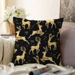 - Sonil-K-3215-Gorsel1 - Realhomes Altın Detaylı Geyikler Desenli Modern Raşel Kadife Yastık Kırlent Kılıfı Realhomes