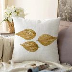 - Sonil-K-3216-Gorsel1 - Realhomes  3D Altın Yapraklar Özel Tasarımlı Modern Raşel Kadife Yastık Kırlent Kılıfı Realhomes