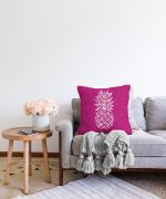 - Sonil-K-3221-Gorsel2 - Realhomes  Fuşya Zeminde Ananas Desenli Modern Tasarım Raşel Kadife Yastık Kırlent Kılıfı Realhomes