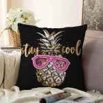 - Sonil-K-3228-Gorsel1 - Realhomes  Siyah Zeminde Cool Ananas Desenli Modern Raşel Kadife Yastık Kırlent Kılıfı Realhomes