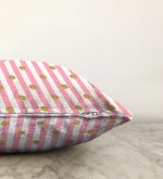 Pembe Çizgili Altın Puanlı Özel Tasarımlı Raşel Kadife Yastık Kırlent Kılıfı Realhomes