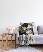 - Sonil-K-3233-Gorsel2 - Realhomes  Siyah Zeminde Palmiye Yaprakları Özel Tasarım Raşel Kadife Yastık Kırlent Kılıfı Realhomes