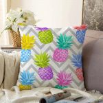Gri Zigzag Desenli Ananaslar Modern Raşel Kadife Yastık Kırlent Kılıfı Realhomes