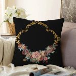 - Sonil-K-3241-Gorsel1 - Realhomes  Siyah Zeminde Otantik Çiçekler Özel Tasarım Raşel Kadife Yastık Kırlent Kılıfı Realhomes