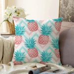 - Sonil-K-3242-Gorsel1 - Realhomes  Renkli Zeminli Ananaslar Özel Tasarım Raşel Kadife Yastık Kırlent Kılıfı Realhomes