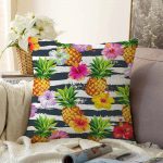 - Sonil-K-3253-Gorsel1 - Realhomes  Siyah Zeminli Renkli Ananaslar Özel Tasarım Raşel Kadife Yastık Kırlent Kılıfı Realhomes