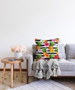 - Sonil-K-3253-Gorsel2 - Realhomes  Siyah Zeminli Renkli Ananaslar Özel Tasarım Raşel Kadife Yastık Kırlent Kılıfı Realhomes