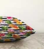 - Sonil-K-3253-Gorsel3 - Realhomes  Siyah Zeminli Renkli Ananaslar Özel Tasarım Raşel Kadife Yastık Kırlent Kılıfı Realhomes