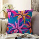 - Sonil-K-3262-Gorsel1 - Realhomes  Mavi Zeminli Yapraklar Özel Tasarımlı Raşel Kadife Yastık Kırlent Kılıfı Realhomes