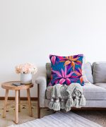 - Sonil-K-3262-Gorsel2 - Realhomes  Mavi Zeminli Yapraklar Özel Tasarımlı Raşel Kadife Yastık Kırlent Kılıfı Realhomes