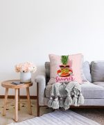 - Sonil-K-3263-Gorsel2 - Realhomes  Pembe Zeminli Summer Ananas Desenli Raşel Kadife Yastık Kırlent Kılıfı Realhomes