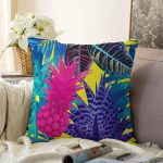 Sarı Zeminde Tropikal Orman Tasarımlı Modern Raşel Kadife Yastık Kırlent Kılıfı Realhomes