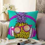 Mavi Zeminde Ananas Desenli Dijital Baskılı Raşel Kadife Yastık Kırlent Kılıfı Realhomes