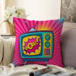 Pop Art Wow TV Desenli Dekoratif Raşel Kadife Yastık Kırlent Kılıfı Realhomes