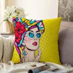 Sarı Zeminli Summer Popart Tasarımlı Dekoratif Raşel Kadife Yastık Kırlent Kılıfı Realhomes