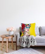 Sarı Zeminli Summer Popart Tasarımlı Dekoratif Raşel Kadife Yastık Kırlent Kılıfı Realhomes