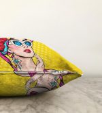 Sarı Zeminli Summer Popart Tasarımlı Dekoratif Raşel Kadife Yastık Kırlent Kılıfı Realhomes