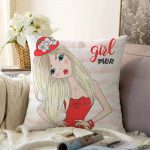 Çizgili Grl Power Desenli Dijital Baskılı Dekoratif Raşel Kadife Yastık Kırlent Kılıfı Realhomes