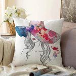 Renkli Şapka Tasarımlı Dijital Baskılı Dekoratif Raşel Kadife Yastık Kırlent Kılıfı Realhomes