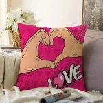 Pembe Love Popart Tasarımlı Dijital Baskılı Raşel Kadife Yastık Kırlent Kılıfı Realhomes