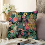 Lacivert Zeminli Amazon Ormanları Temalı Modern Raşel Kadife Yastık Kırlent Kılıfı Realhomes