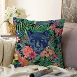 - Sonil-K-3309-Gorsel1 - Realhomes  Lacivert Zeminli Leopar Özel Tasarım Dekoratif Raşel Kadife Yastık Kırlent Kılıfı Realhomes