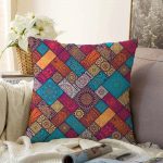 Geometrik Etnik Desenli Özel Tasarım Raşel Kadife Yastık Kırlent Kılıfı Realhomes