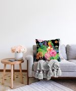 Watercolor Çiçek ve Kuş Motifli Özel Tasarım Raşel Kadife Yastık Kırlent Kılıfı Realhomes
