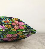 Lacivert Zeminli Tropikal Desenli Dijital Baskılı Raşel Kadife Yastık Kırlent Kılıfı Realhomes