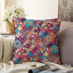 Etnik Geometrik Desenli Özel Tasarım Raşel Kadife Yastık Kırlent Kılıfı Realhomes