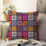 Kareli Etnik Desenli Özel Tasarım Raşel Kadife Yastık Kırlent Kılıfı Realhomes