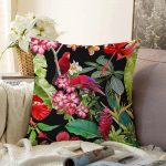 Siyah Zeminde 3D Tropikal Papağanlar Modern Raşel Kadife Yastık Kırlent Kılıfı Realhomes