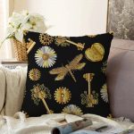 Siyah Zeminde Etnik Objeler Özel Tasarımlı Raşel Kadife Yastık Kırlent Kılıfı Realhomes