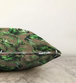 Çuval Zeminde Yeşil Yaprak Desenli Özel Tasarım Raşel Kadife Yastık Kırlent Kılıfı Realhomes