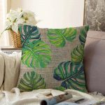 Çuval Zeminli Palmiye Yaprakları Özel Tasarım Raşel Kadife Yastık Kırlent Kılıfı Realhomes