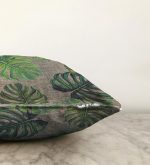 Çuval Zeminli Palmiye Yaprakları Özel Tasarım Raşel Kadife Yastık Kırlent Kılıfı Realhomes