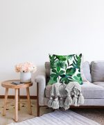 - Sonil-K-3333-Gorsel2 - Realhomes  Suluboya Tropikal Yapraklar Desenli Özel Tasarım Raşel Kadife Yastık Kırlent Kılıfı Realhomes