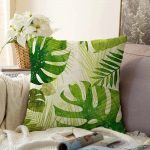 Ekru Zeminde Amazon Yaprakları Özel Tasarım Raşel Kadife Yastık Kırlent Kılıfı Realhomes