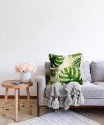 Ekru Zeminde Amazon Yaprakları Özel Tasarım Raşel Kadife Yastık Kırlent Kılıfı Realhomes