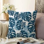 Mavi Renkli Palmiye Yaprakları Dijital Baskılı Raşel Kadife Yastık Kırlent Kılıfı Realhomes