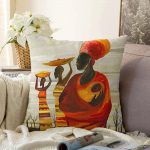 Afrikan Yağlı Boya Çizimli 3D Dekoratif Raşel Kadife Yastık Kırlent Kılıfı Realhomes