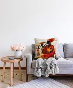 Afrikan Yağlı Boya Çizimli 3D Dekoratif Raşel Kadife Yastık Kırlent Kılıfı Realhomes