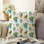 Saksıda Sevimli Kaktüsler Tasarımlı Dekoratif Modern Raşel Kadife Yastık Kırlent Kılıfı Realhomes