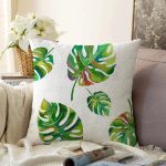 - Sonil-K-3351-Gorsel1 - Realhomes  Suluboya Palmiye Yaprakları Desenli Özel Tasarım Raşel Kadife Yastık Kırlent Kılıfı Realhomes