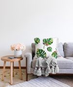 - Sonil-K-3351-Gorsel2 - Realhomes  Suluboya Palmiye Yaprakları Desenli Özel Tasarım Raşel Kadife Yastık Kırlent Kılıfı Realhomes