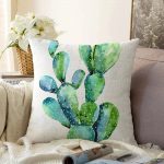 Suluboya Kaktüs Çizimli Modern Tasarım 3D Raşel Kadife Yastık Kırlent Kılıfı Realhomes