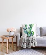 Suluboya Kaktüs Çizimli Modern Tasarım 3D Raşel Kadife Yastık Kırlent Kılıfı Realhomes