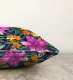 Mavi Zeminli Geometrik Çiçekler Modern Tasarımlı Raşel Kadife Yastık Kırlent Kılıfı Realhomes