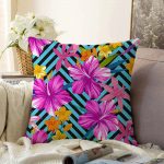 - Sonil-K-3366-Gorsel1 - Realhomes Mavi Geometrik Zeminli Çiçekler Modern Tasarım Raşel Kadife Yastık Kırlent Kılıfı Realhomes